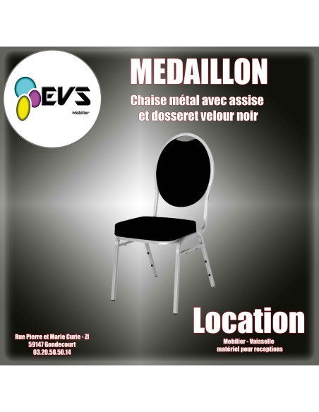 MEDAILLON - CHAISE METAL ASSISE VELOUR NOIR